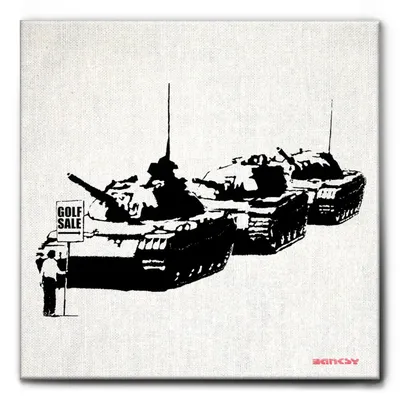 Image de Giallobus -de golf - Banksy - 70L x 70l cm - Tableau - Toile à cadre standard