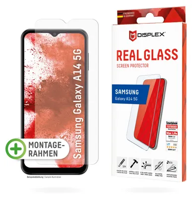 Produktbild von Displex Panzerglas (10H, 2D) für Samsung Galaxy A14 5G, Eco-Montagerahmen, kratzer-resistent, Samsung, Galaxy A14 5G, Trockene Anwendung, Schlagfest, Kratzresistent, Staubresistent, Transparent, 1 Stück(e)