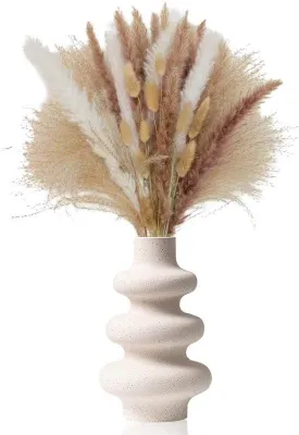 Produktbild von Unyqoos® Weiße Keramikvase für Pampasgras – perforiertes Donut‑Spiral‑Design, Deko‑Vase für Trockenblumen, Ø Öffnung 3,8 cm, 14,5 x 21,5 cm