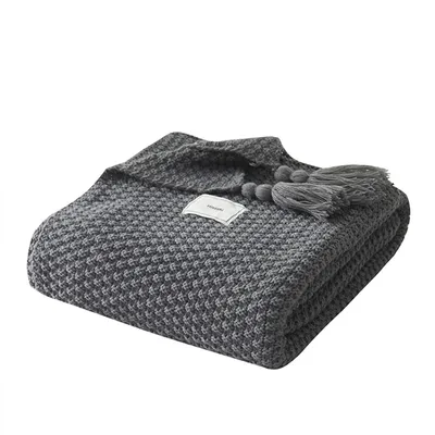 Produktbild von Strickdecke mit Fransen - Warmes und weiches Plaid für Sofa oder Bett