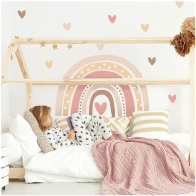 Produktbild von PolkaHome® Wandaufkleber Regenbogen mit Herzen – Boho-Stil – Wanddekoration für Kinderzimmer – 173 x 114 cm