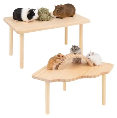 Productafbeelding van Set van 2 houten hamsterplatforms - natuurlijk hout voor kleine dieren