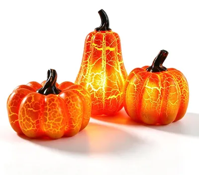 LED Kürbis Figuren Set 3er, Herbstdeko, Halloween Tischdeko