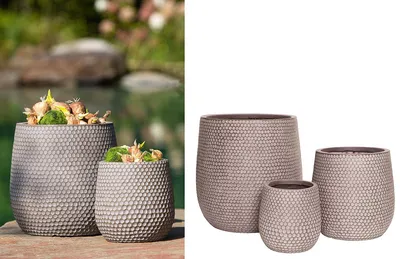Produktbild von Gilde 3er Set Pflanztöpfe "Wabo" Fiberglas braun, grau 99290