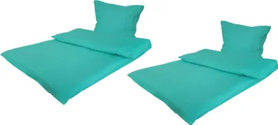 Produktbild von Bettwäsche Seersucker Doppelpack 2x ca. 135x200 cm + 2x ca. 80x80 cm 4 teilig samtweiche Microfaser mit Reißverschluss Design: Türkis