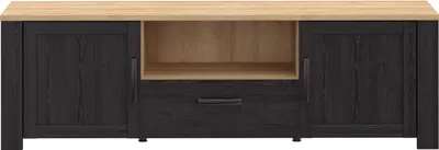 Image de Meuble TV BOHOL, 166,1 cm, Noir et Chene, 2 portes, 1 tiroir, 1 niche