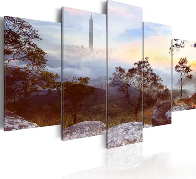 Produktbild von Leinwandbilder Landschaft Natur 200x100 cm Vlies Leinwandbild 5 tlg Kunstdruck modern Wandbilder XXL Wanddekoration Design Wand Bild - Gebirge Wiese 030101-8
