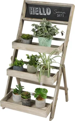 Produktbild von "HIXA Pflanzenregal Pflanzentisch für drinnen und draußen 3-stufige Tafel Pflanzentreppe 78cm Holz"