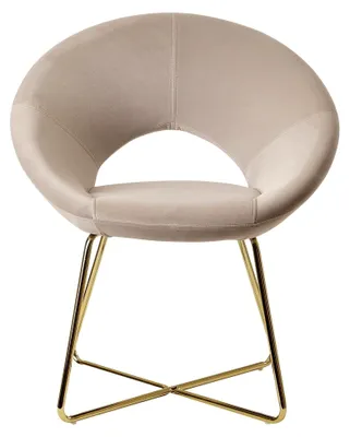 Produktbild von Esszimmerstuhl aus Samt mit goldenen Beinen, gepolsterter Stuhl für das Esszimmer, beige