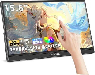 Immagine prodotto di Monitor portatile da 15 pollici con touchscreen e doppio altoparlante, Full HD, 1080p, USB-A/Type-C/HDMI, per laptop e PC, nero
