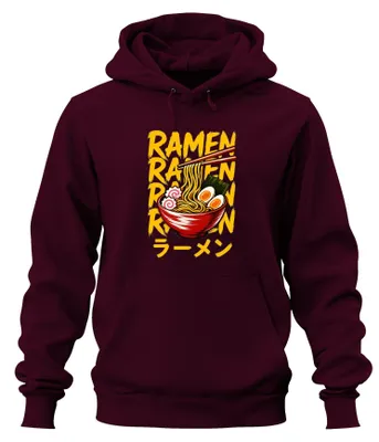 Obrázek produktu pro Ramen, japonská nudlová polévka, anime, Japonsko, Y2K, Asie, mikina s kapucí, barva: bordó, velikost: S