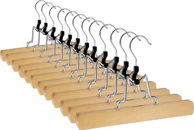 Produktbild von VonBueren 12x Hosenbügel Klemmbügel | Hosenspanner aus Holz | Kleiderbügel für Hosen | rutschfest | mit drehbarem Haken