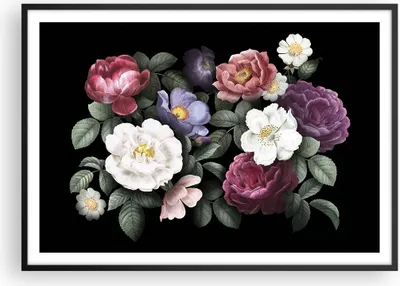 Produktbild von Gerahmtes Poster - Schwarzer Rahmen - Blumen Blumenstrauß Komposition - 100x70 cm - Wand Bild - Wanddeko - Wandbilder - Kunstposter - Wandposter - Bilderrahmen - Bilder - Kunstdruck - P2BAA100x70-5032