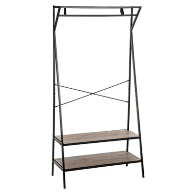 Zdjęcie produktu dla Wieszak na ubrania z półkami na buty, 160 x 80 x 38 cm, drążek, otwarta szafa