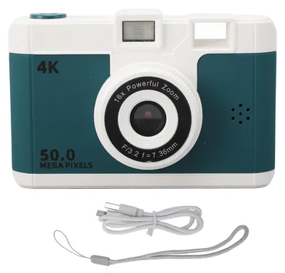 Zdjęcie produktu dla Aparat cyfrowy 50 MP 1080p, przedni i tylny, podwójny aparat, kompaktowy, niewielki, z 8-krotnym zoomem, ekran 2,4 cala, bateria 800 mAh, kolor zielony