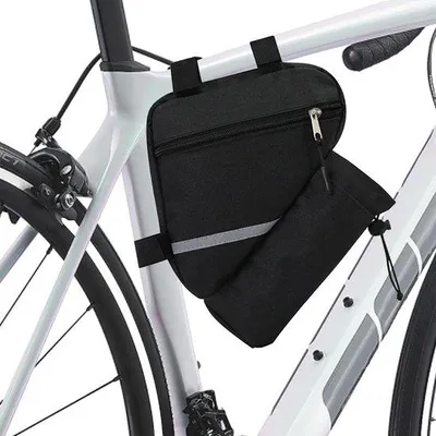 Image de Sacoche triangulaire étanche Unyqoos® pour VTT et vélo de route – Fabriqué en Oxford, fermeture à Velcro, bandes réfléchissantes