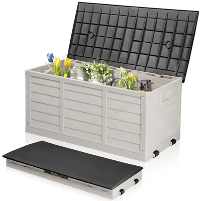 Produktbild von FCH Gartenbox Wasserdicht, 280 L Kunststoff-Aufbewahrungsbox – für Garten, Terrasse, Balkon, 112x51x50 cm, Weiß