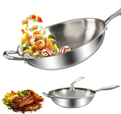 Wokpfanne 30 cm mit Deckel, Edelstahl, induktionsgeeignet, ofenfest bis 400 °C