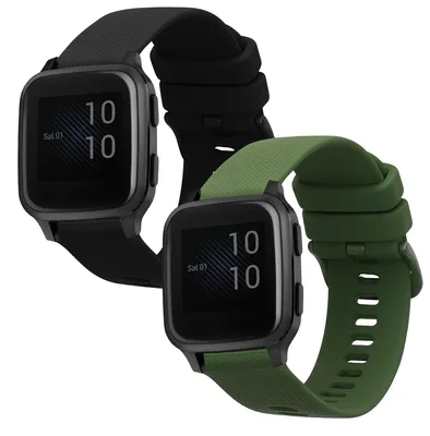 Produktbild von kwmobile 2x Uhrenarmband für Garmin Venu Sq Music / Sq Armband - Fitnesstracker Band Set aus TPU Silikon - Ersatzarmband Smartwatch - Schwarz