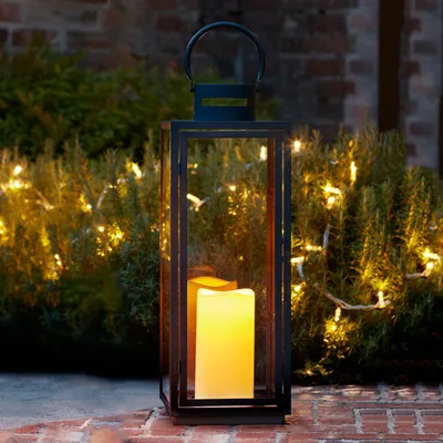 Metall-Laterne schwarz mit LED-Kerze, 65 cm, batteriebetrieben