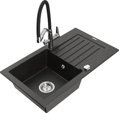 Produktbild von Mexen Pablo 1 Becken-Granitspüle mit Abtropffläche und Mischbatterie Duo, Schwarz/Gold metallisch - 6510-75-671701-07