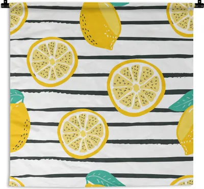 Produktbild von MuchoWow® Wandteppich Wandbehang Zitronen - Sommer - Pastell 150x150 cm Tapisserie Dekoration Wandtuch - Wohnaccessoires - Modernes