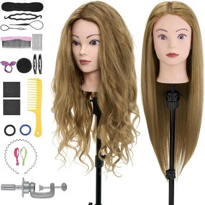 Zdjęcie produktu dla Manekin do ćwiczeń fryzur - głowa do stylizacji włosów - do nauki fryzur - 80% naturalnych włosów - 71 cm - blond