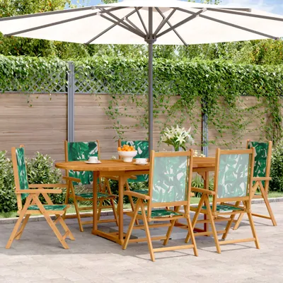 Produktbild von Maison Exclusive - 7-tlg. Garten-Essgruppe Stoff und Massivholz Blattmuster
