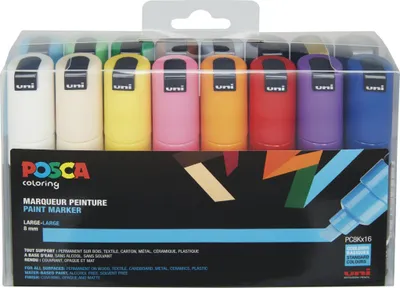 Immagine prodotto di marcatore a pigmenti uni-ball POSCA PC-8K, confezione da 16 pezzi, assortiti