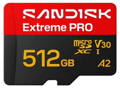 Productafbeelding van SanDisk Extreme PRO microSD UHS-I, 512 GB, MicroSDHC, UHS-I, 250 MB/s, 170 MB/s, Klasse 3 (U3)