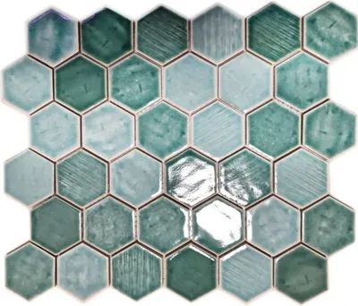 Produktbild von Mosaikfliese Keramik Mosaik Hexagonal grün glänzend Fliesenspiegel Dusche MOS11K-SAN5