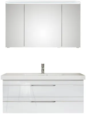 Produktbild von Pelipal Balto Sprint Badmöbel-Set 123 cm Mineralmarmor Weiß Hochglanz 3-teilig mit LED