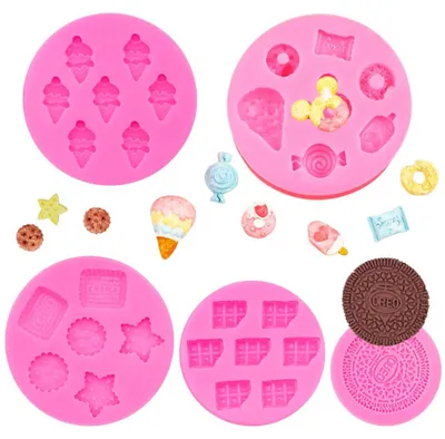 5er Set Silikon-Fondantformen, rosa, 3D-Backformen für Kuchen, Eis, Schokolade