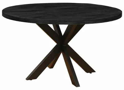 Produktbild von Dorrio Esstisch rund 145 cm Mangoholz massiv Schwarz mit Spinnenfuß, KI-generiertes Bild