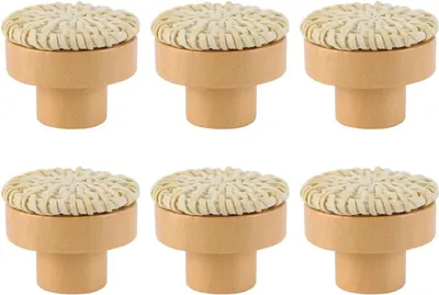 Produktbild von Schubladknöpfe 6 Stück, handgefertigtes Rattan, beige Wicker, für Möbel