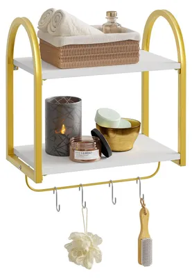 Produktbild von Wandregal 2-stufig, 40 x 24 x 44 cm, mit Haken, für Küche und Wohnzimmer