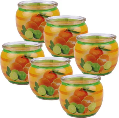 Produktbild von Duftkerzen Motiv 6er Pack im Glas, lange Brenndauer und angenehmer Duft ( Citrus Fruits )