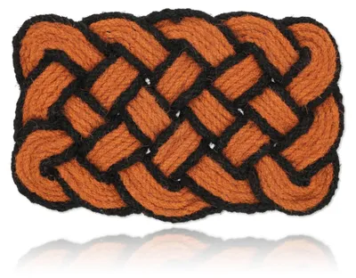 Zdjęcie produktu dla Wycieraczka Relaxdays z włókna kokosowego, wzór w węzły, 75 x 45 cm, wykonana ręcznie, dwustronna, wycieraczka przydrzwiowa, pomarańczowo-czarna, Obraz wygenerowany przez AI