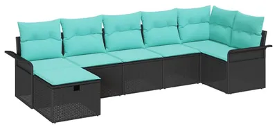 Immagine prodotto di vidaXL Set di divani da giardino con cuscini e contenitore 7 pezzi in polirattan