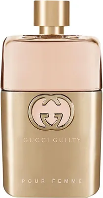 A product shot of a Gucci Guilty perfume bottle.