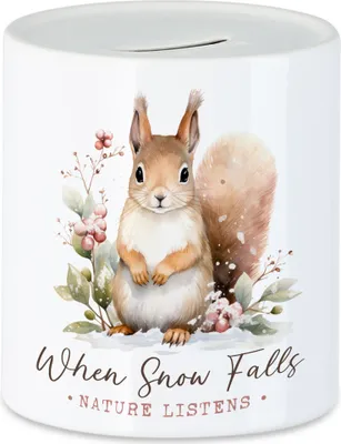 Produktbild von When snow falls nature listens Spardose Weihnachten Eichhörnchen Schnee Geschenk