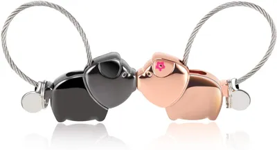 Produktbild von Schlüsselanhänger Paar Liebe, Magnet Abnehmbar Schlüsselanhänger Schwein Personalisiert Design, Geburtstagsgeschenk für Frauen Männer Freund Freundin (Gun Schwarz + Rose Gold)