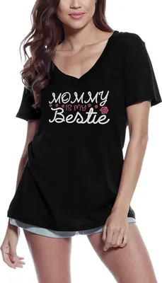 Produktbild von Damen Grafik T-Shirt V-Ausschnitt Mami ist meine beste Freundin - Herzen – Mommy Is My Bestie - Hearts – Öko-Verantwortlich Vintage Jahrgang Kurzarm