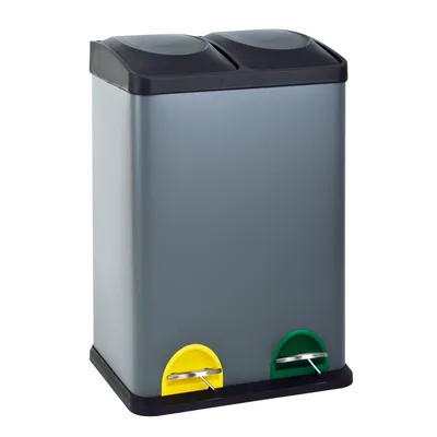 Image de SVITA TC2X20 Seau de cuisine 40litres Capacité 2x20litres Poubelle à 2 compartiments Tri sélectif Poubelle à pédale Acier Gris