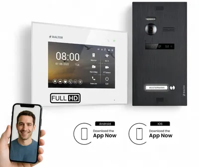 Produktbild von BALTER EVO HD Schwarz Video Türsprechanlage Set 1 Teilnehmer 7" WLAN Monitor Weiß