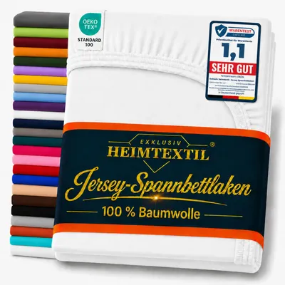 Produktbild von EXKLUSIV HEIMTEXTIL Marke Jersey Spannbettlaken 90 x 200 cm Weiss 100% Baumwolle   Bed-Sheet Bettlaken Spannbetttuch Topper Leinentuch