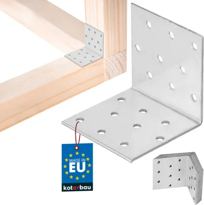 Zdjęcie produktu dla KOTARBAU® Zestaw 12 łączników kątowych Wytrzymały kątownik 60 x 60 x 60 mm Stal ocynkowana Kątownik stalowy Stabilny Wytrzymały łącznik belki Srebrny