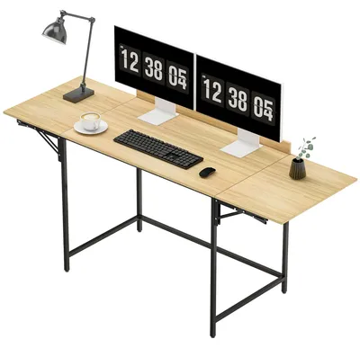 Obrázok produktu pre Sklopný počítačový stôl s 2 zásuvkami | Farba: Hnedá, Čierna | Rozmery: 170x58x78 cm