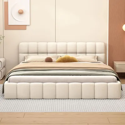 Obrázok produktu pre Rám postele – čalúnená dvojposteľ – 140 x 200 cm – čalúnené čelo – rošt – ľanová látka – drevený rám – bez matraca – tmavošedá