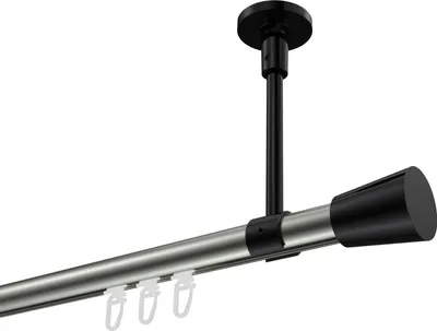Produktbild von Interdeco Innenlaufstange / Gardinenstange mit Innenlauf Edelstahl-Optik / Schwarz, Typ Sonette Sitra (Konus) Deckenmontage, 20 mm Ø 1-läufig, 480 cm